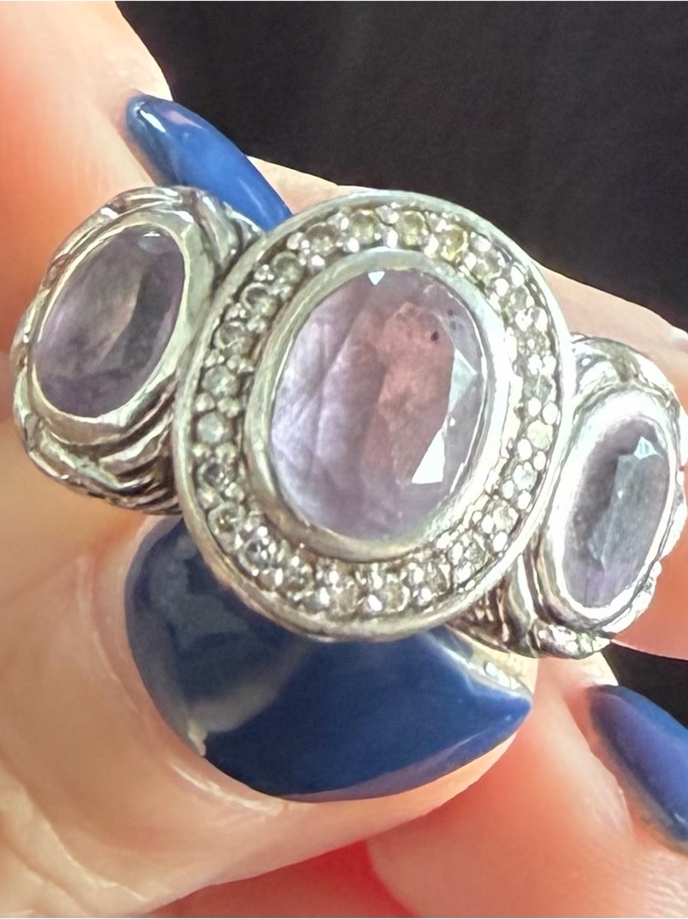 John Hardy Sterling Silver Ring with Purple Gemstones size 7